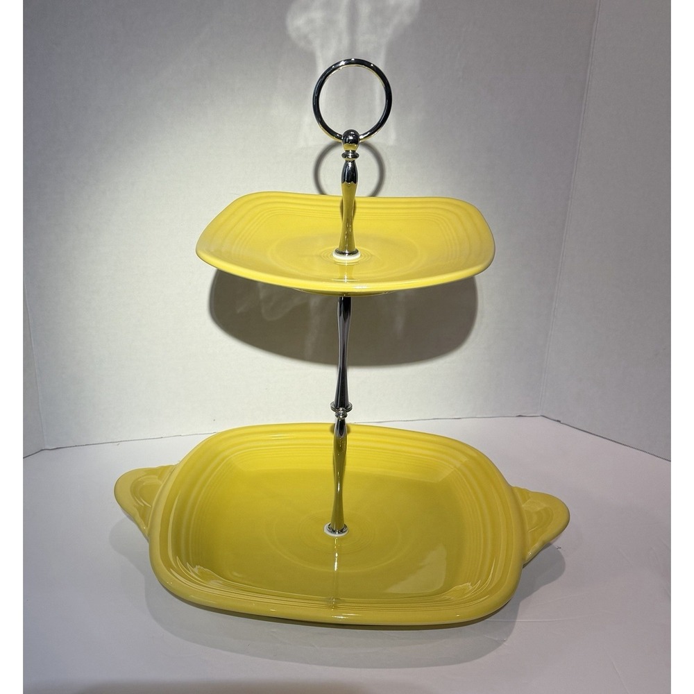Fiestaware Two -tiered serving tray Retired Yellow Sunflower color EUC